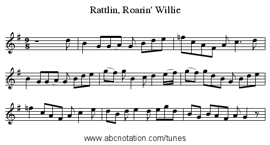 Rattlin, Roarin' Willie - staff notation