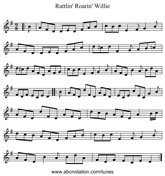 Rattlin' Roarin' Willie - staff notation