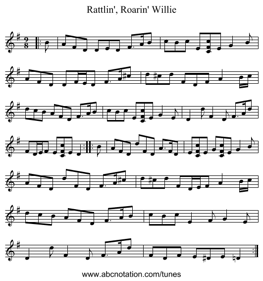 Rattlin', Roarin' Willie - staff notation