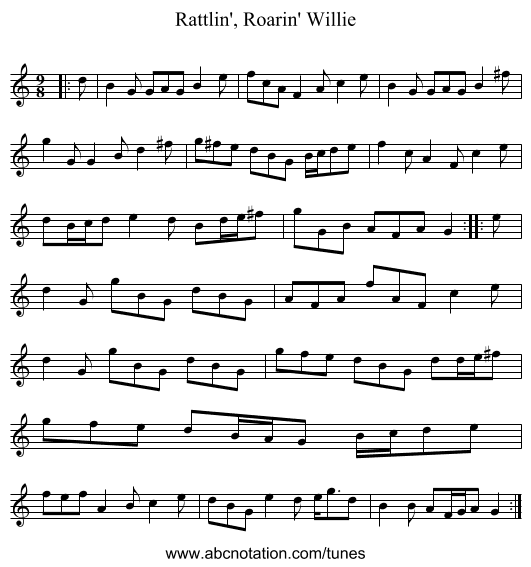 Rattlin', Roarin' Willie - staff notation