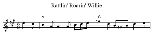 Rattlin' Roarin' Willie - staff notation