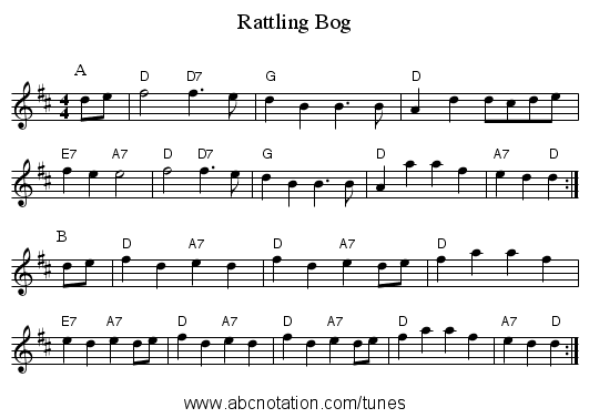 Rattling Bog - staff notation