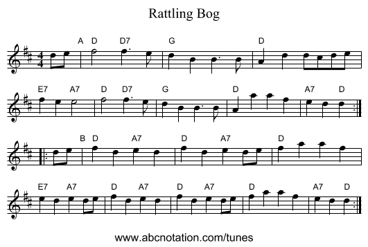 Rattling Bog - staff notation