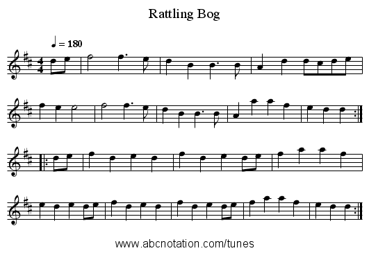 Rattling Bog - staff notation
