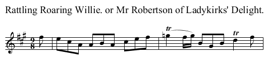 Rattling Roaring Willie. or Mr Robertson of Ladykirks' Delight. - staff notation