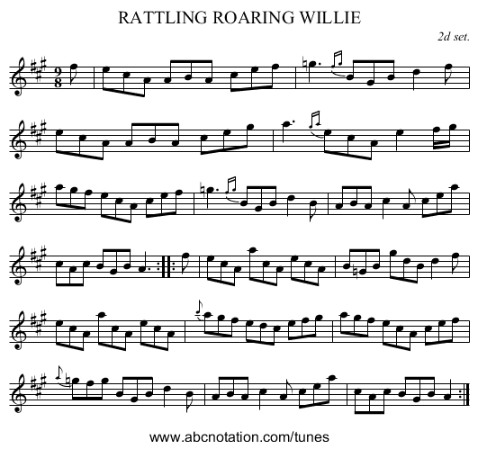 RATTLING ROARING WILLIE - staff notation
