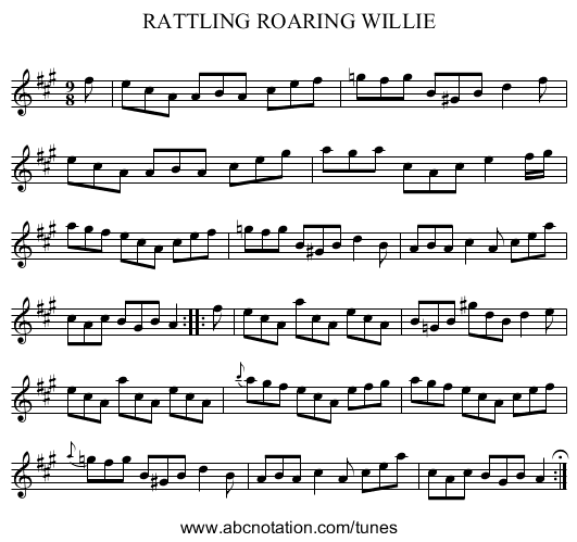 RATTLING ROARING WILLIE - staff notation