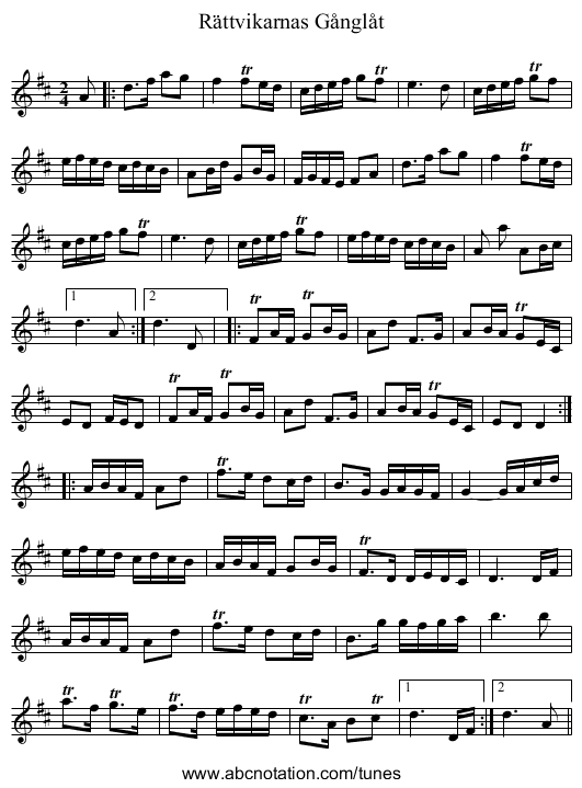 Rättvikarnas Gånglåt - staff notation