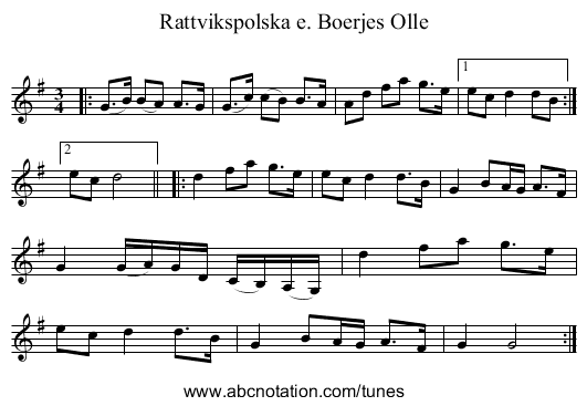 Rattvikspolska e. Boerjes Olle - staff notation