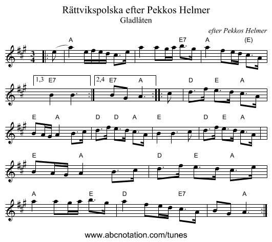 R&auml;ttvikspolska efter Pekkos Helmer - staff notation
