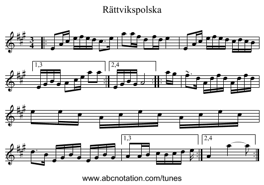 R&auml;ttvikspolska - staff notation