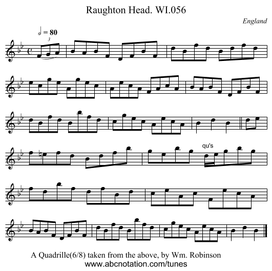 Raughton Head. WI.056 - staff notation