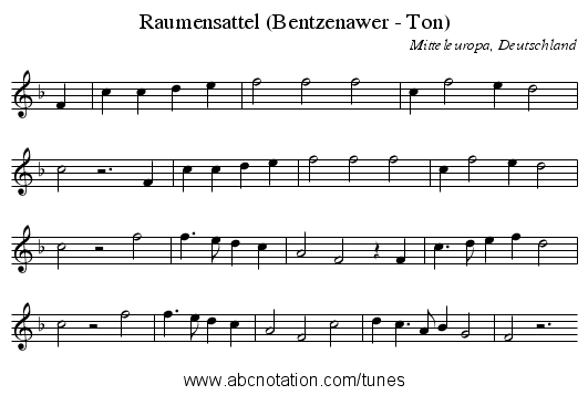 Raumensattel (Bentzenawer - Ton) - staff notation