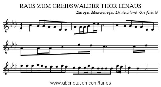 RAUS ZUM GREIFSWALDER THOR HINAUS - staff notation