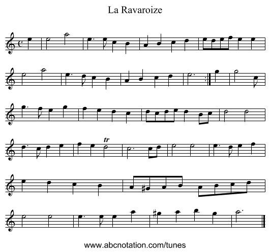 Ravaroize, La - staff notation