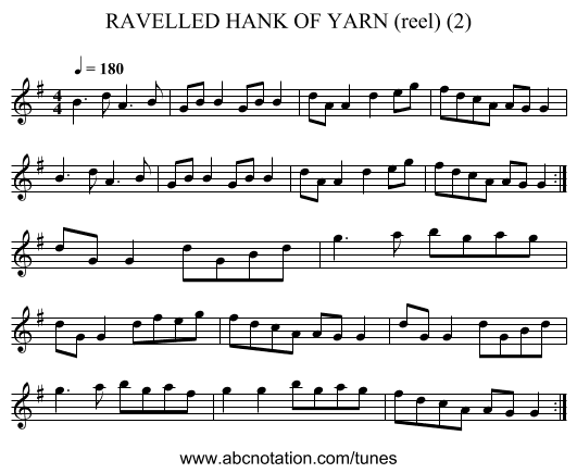 RAVELLED HANK OF YARN (reel) (2) - staff notation
