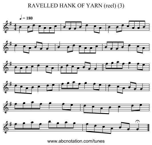 RAVELLED HANK OF YARN (reel) (3) - staff notation