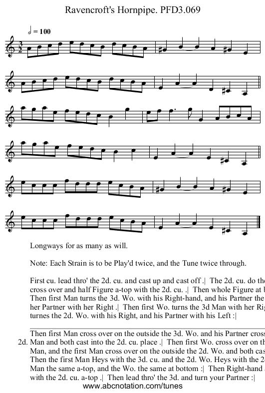 Ravencroft's Hornpipe. PFD3.069 - staff notation