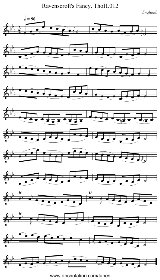 Ravenscroft's Fancy. ThoH.012 - staff notation