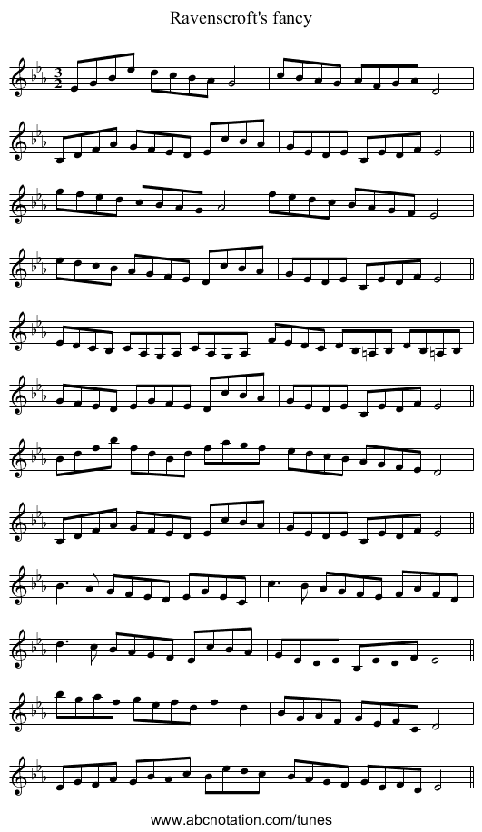 Ravenscroft's fancy - staff notation