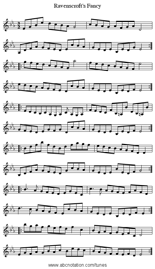 Ravenscroft's Fancy - staff notation