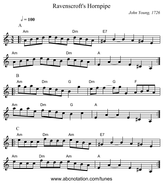 Ravenscroft's Hornpipe - staff notation