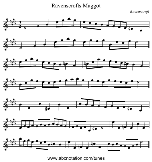 Ravenscrofts Maggot - staff notation