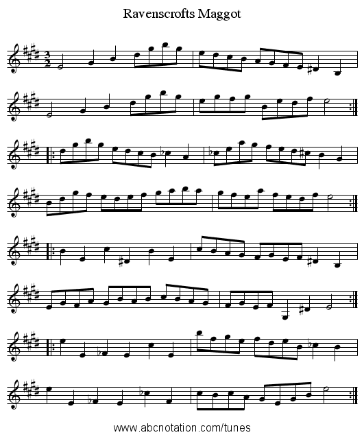 Ravenscrofts Maggot - staff notation