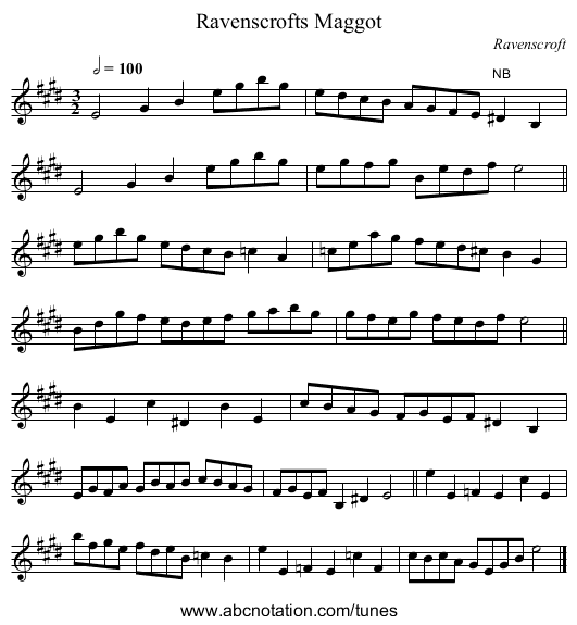 Ravenscrofts Maggot - staff notation