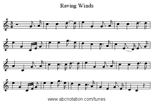 Raving Winds - staff notation