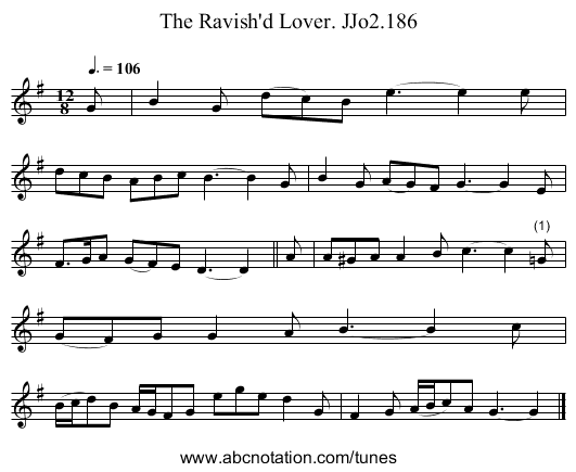 Ravish'd Lover. JJo2.186, The - staff notation
