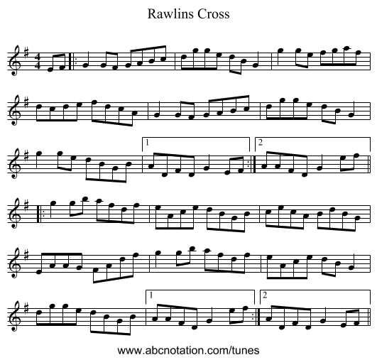 Rawlins Cross - staff notation