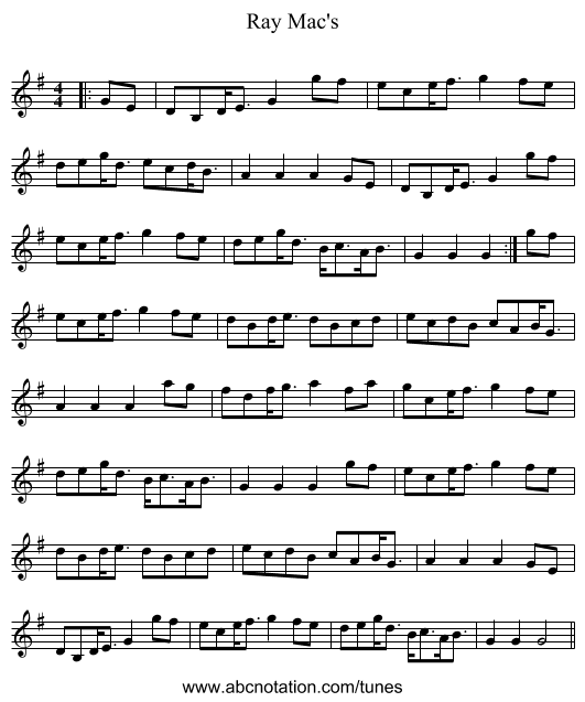 Ray Mac's - staff notation