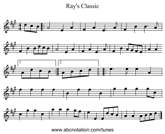 Ray's Classic - staff notation