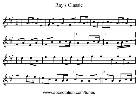 Ray's Classic - staff notation