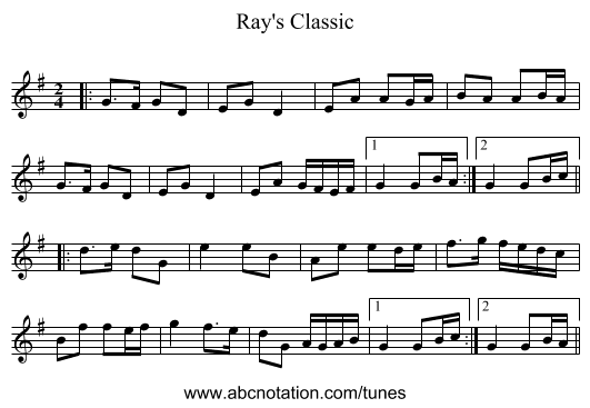 Ray's Classic - staff notation