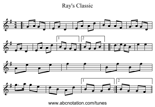Ray's Classic - staff notation
