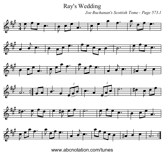 Ray's Wedding - staff notation