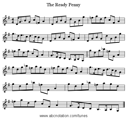 Ready Penny, The - staff notation