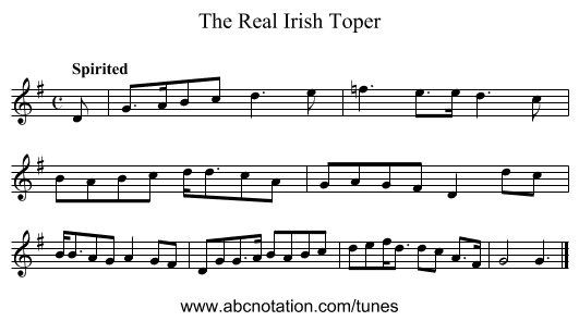 Real Irish Toper, The - staff notation