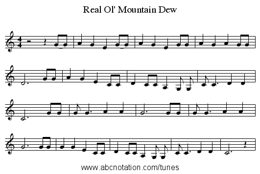 Real Ol' Mountain Dew - staff notation