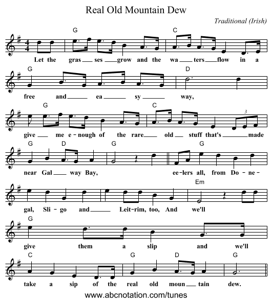 Real Old Mountain Dew - staff notation