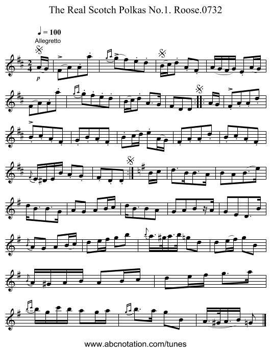 Real Scotch Polkas No.1. Roose.0732, The - staff notation
