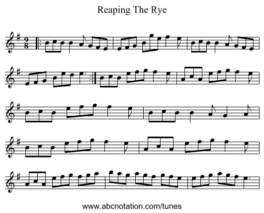 Reaping The Rye - staff notation