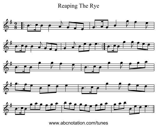 Reaping The Rye - staff notation