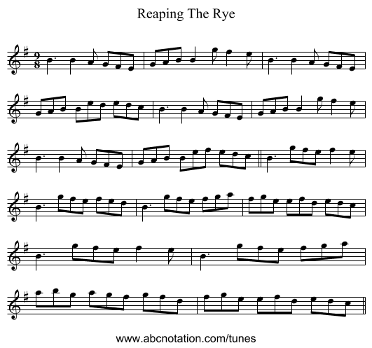 Reaping The Rye - staff notation