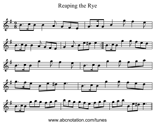 Reaping the Rye - staff notation