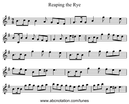 Reaping the Rye - staff notation
