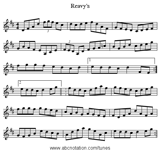 Reavy's - staff notation