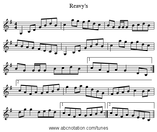 Reavy's - staff notation
